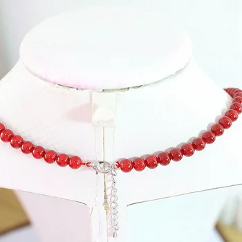 Moda czerwony koral sztuczny 6-14 mm okrągłe koraliki naszyjnik zawieszenia kobiety eleganckie prezenty łańcuchy liny biżuteria diy 18 cali B666