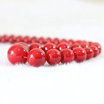 Moda czerwony koral sztuczny 6-14 mm okrągłe koraliki naszyjnik zawieszenia kobiety eleganckie prezenty łańcuchy liny biżuteria diy 18 cali B666