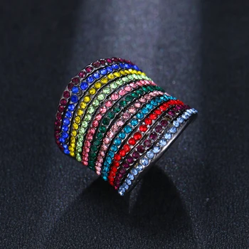 Moda damska biżuteria kolory tęczy cyrkonia stopniowe zmiany posrebrzane nowy fajny pierścień dla kobiet moda sobie
