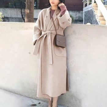 Moda damska płaszcz średniej długości dwustronne gruby wełniany długi płaszcz