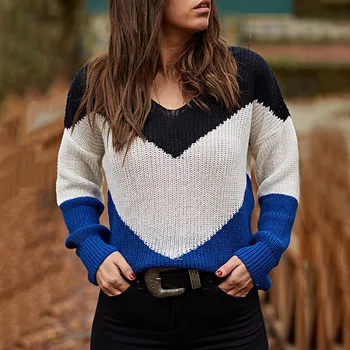Moda damska V-neck sweter luźny wygodny sweter sweter z długim rękawem, odzież koreański damska jesień i zima Chandail