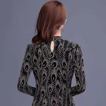Moda damska wiosna jesień koronkowe koszule eleganckie print bluzki damskie V-neck z długim rękawem temperament damskie topy DD8281