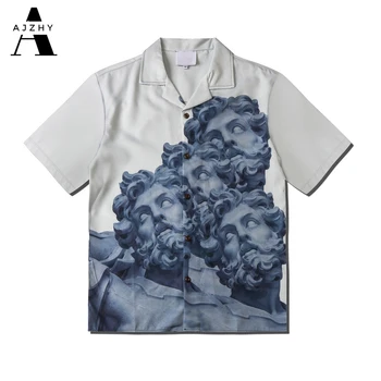 Moda drukowany wzór koszula mężczyźni przewymiarowane hip-hop lato skręcić w dół kołnierz koszula męska odzież uliczna z krótkim rękawem topy odzież