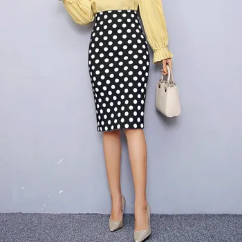 Moda kobiety Sexy biurowe Lady Slim Fit Bodycon spódnica wygodny casual torba hip Wysoka Talia kropki drukowane ołówek Spódnica#g3