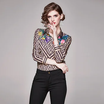 Moda Luksusowy Projektant Pas Startowy Koszula 2020 Wiosna Lato Kobiety Z Długim Rękawem Plus Rozmiar Casual Elegancka Klasyczna Koszula Wydruku Topy