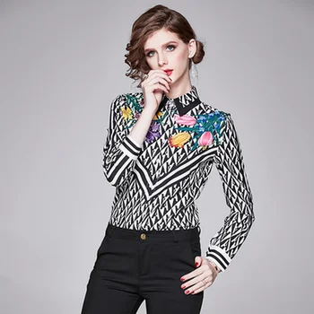 Moda Luksusowy Projektant Pas Startowy Koszula 2020 Wiosna Lato Kobiety Z Długim Rękawem Plus Rozmiar Casual Elegancka Klasyczna Koszula Wydruku Topy