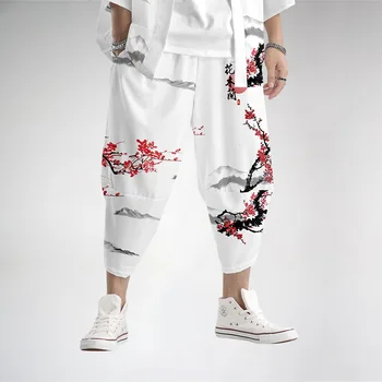 Moda mężczyźni harem spodnie chiński styl kwiatowy print hip - hop długie spodnie dla mężczyzn odzież gorąca