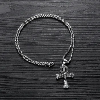 Moda Skarabeusz Ankn krzyż wisiorek dla mężczyzn naszyjnik egipska religijna skrzynia ze stali nierdzewnej łańcuch, Klucz Życia męskie biżuteria