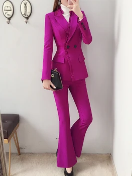 Moda spodnie odzież damska wiosna jesień nowy High end plus rozmiar fioletowy garnitur + buty wyciąć spodnie z dwóch części codzienny strój kobiety
