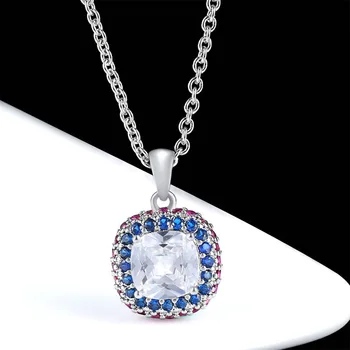 Moda sześciennych cyrkon geometryczny naszyjnik naszyjnik niebieski kwadratowy Kryształ Naszyjnik dla kobiet biżuteria prezent 2020