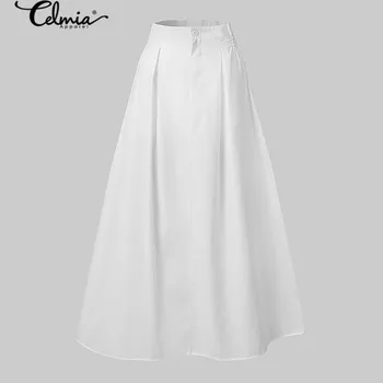 Moda Wysoka talia, długie spódnice 2021 Celmia kobiety Vintage bluzka casual spódnice maxi temat solidna partia biuro damskie spódnice 5XL