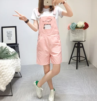 Moda Wysoka Talia Temat Kobiety Kawaii Kombinezon Szorty 2020 Lato Harajuku Szczupły, Piękny Kot Różowy Pasek Szorty Czarny Biały