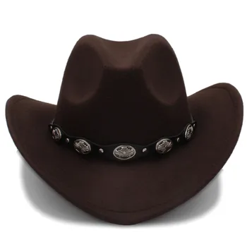 Modne męskie wełniane pustych zachodnie kowbojskie kapelusze z szerokim rondem pan Jazz konne sombrero Hombre Cap rozmiar 56-58 cm