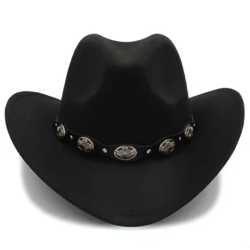 Modne męskie wełniane pustych zachodnie kowbojskie kapelusze z szerokim rondem pan Jazz konne sombrero Hombre Cap rozmiar 56-58 cm