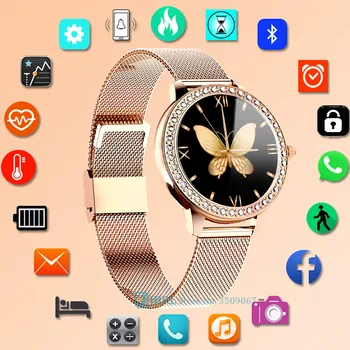 Modne okrągłe inteligentny zegarek damski sportowy Elektronika inteligentny zegarek dla Android IOS fitness-tracker Full Touch Smart-watch