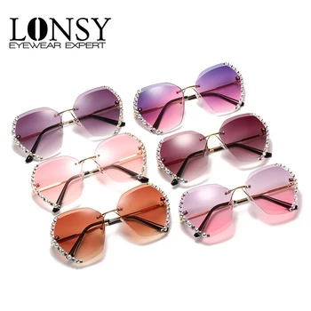 Modne okulary bez oprawek kobiety 2020 luksusowej marki projektant okulary damskie klasyczne rocznika UV400 Outdoor Oculos De Sol