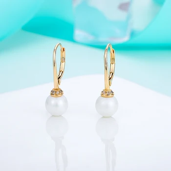 Modny design 8 mm biała perła kolczyki dla kobiet złoty srebrny kolor powlekane kropla kolczyk z perłą cyrkon partii biżuteria prezenty