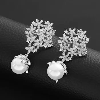 Modny styl cyrkonia i perła wisiorek kolczyki klipsy na uszach biżuteria kolczyki z kamieniami dla kobiet