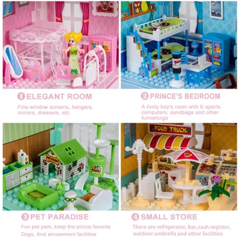 Montessori Diy domek dla lalek puzzle 3d domek dla lalek meble zestaw z lampą led, montaż domu dla lalek zabawki dla dzieci i prezenty