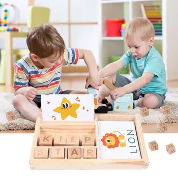 Montessori dla dzieci zabawki drewniane pisownia angielska gra słów, liter z tektury edukacyjne klocki zaklęcie Słowo klocki dla dzieci prezent