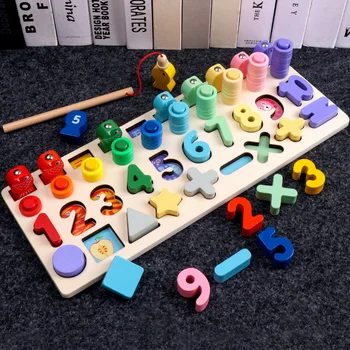 Montessori edukacyjne zabawki drewniane 4-w-1 Magnetyczna wędkowanie gra matematyka wczesna edukacja dziecka wczesnego uczenia się zabawki edukacyjne dla dzieci
