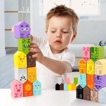 Montessori zabawki nowe miasto szczęśliwy bloki dla dzieci drewniany przestrzeń mistrz myślenia szkolenia zabawki edukacyjne