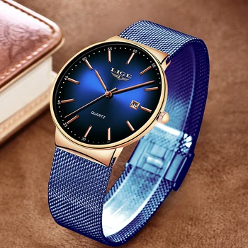 Montre Femme LIGE nowe luksusowe panie oglądać moda proste zegarki damskie niebieskie netto pasa kwarcowy zegarek damski zegarek Relogio Feminino