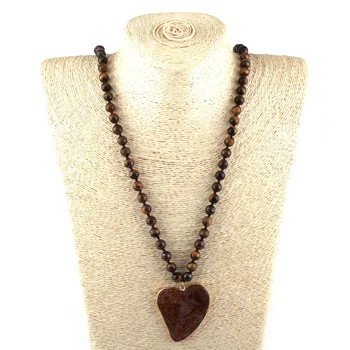 MOODPC moda czeskie biżuteria naturalne tygrysie oko kamień wiazane brązowy kamień wisiorek serce naszyjnik kobiety