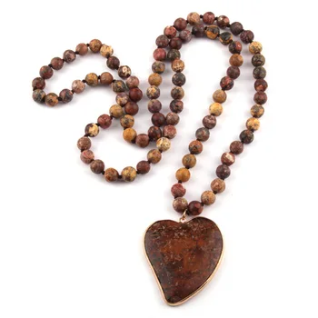 MOODPC moda czeskie biżuteria naturalne tygrysie oko kamień wiazane brązowy kamień wisiorek serce naszyjnik kobiety