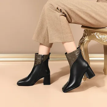 MORAZORA 2020 buty ze skóry naturalnej grube buty na obcasie kwadratowy nosek mieszane kolory buty damskie jesień zima botki dla kobiet