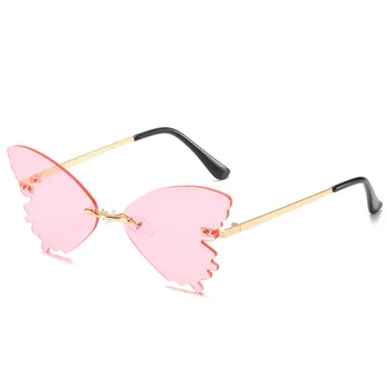 Motyl okulary kobiety 2020 bez oprawy mężczyźni kobiety Modne odcienie UV400 metalowe okulary oculos masculino Okulary Gafas de sol mujer