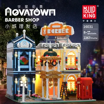 MOULD KING 16031 2267pcs Street View Creator Series fryzjer w mieście model klocki klocki dla dzieci zabawki prezenty