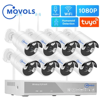 MOVOLS H. 265 2MP bezprzewodowy system monitoringu 8CH Tuya Zigbee NVR 8PCS 1080P Outdoor WIFI Security Camera Audio Surveillance System Set