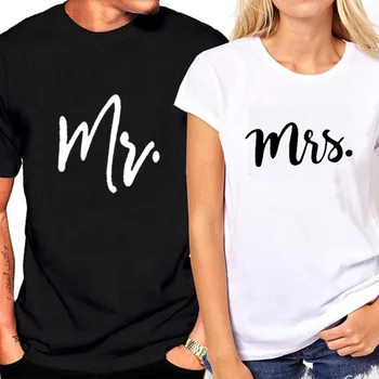 Mr And Mrs Tee Love Couple T Shirt Funny Matching Letter Couple bawełniane t-shirty ślub koszulka jubileuszowy prezent miesiąc miodowy koszula
