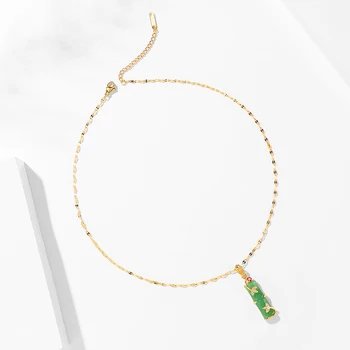 Mrówka Anioł naturalny jade naszyjnik wisiorek biżuteria dla kobiet, zielony i Złoty naszyjnik z Tianium biżuteria ze stali nierdzewnej