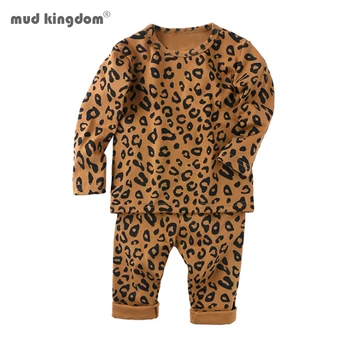 Mudkingdom Dziecięce Piżamy Jesień Z Długim Rękawem Spania Zestaw Ubrań Leopard Wysoka Talia Chłopcy Dziewczęta Пижамный Zestaw