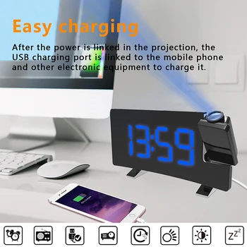 Mult-styl projekcja budzik cyfrowy sufitowy wyświetlacz 180 stopni projektor ściemniacz Radiowy bateria zapasowa ściany projekcja czasu