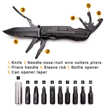 Multitool składany przewodnik EDC kemping szczypce odkryty przetrwania polowanie śrubokręt zestaw bitów nóż, otwieracz do butelek narzędzia ręczne