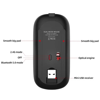 Mysz bezprzewodowa Bluetooth komputer mysz Silent PC Mouse akumulator ergonomiczna mysz 2.4 Ghz USB optyczne myszy do KOMPUTERÓW przenośnych(czarny
