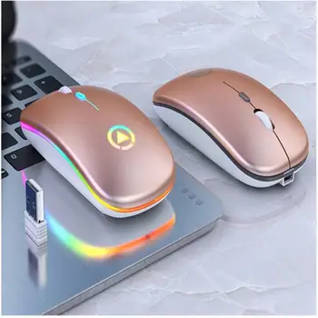 Mysz bezprzewodowa Bluetooth mysz 1600 DPI cicha mysz, LED z podświetleniem, ładowalna mysz 2,4 Ghz USB optyczne myszy do KOMPUTERÓW przenośnych