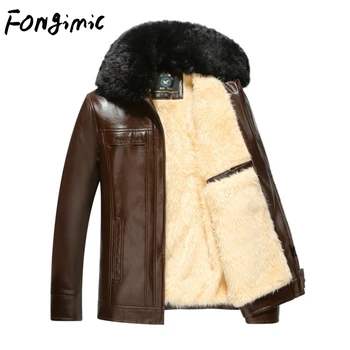 Męska zimowa kurtka skórzana producenci sprzedaży bezpośredniej w średnim wieku Pu ciepły polar klapy plus plusz, skóra ciepło PU skórzana kurtka