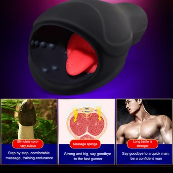 Męski wibrator 6 trybów lizanie języka głowica masażer wytrzymałość Traninig dorosłych sex zabawki dla mężczyzn masturbator stymulator główki penisa