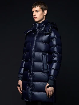 Męskie dół zbiórki kurtka długi płaszcz zimowy gruby ciepły fugu gęsi puch kurtki odzież męska 2020 z kapturem płaszcz plus size KJ3115