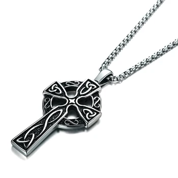 Męskie rocznika Duży krzyż naszyjnik wisiorek mężczyźni chłopiec ze stali nierdzewnej Trójca węzły krzyż irlandzkie biżuteria akcesoria obroże