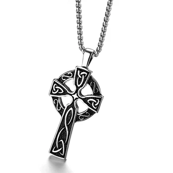 Męskie rocznika Duży krzyż naszyjnik wisiorek mężczyźni chłopiec ze stali nierdzewnej Trójca węzły krzyż irlandzkie biżuteria akcesoria obroże