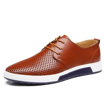 Męskie skórzane mokasyny 2019 męska Casual buty skóra Lato Jesień oddychające otwory projekt marki buty na płaskiej podeszwie dla mężczyzn Drop Shipping