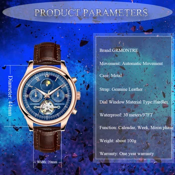 Męskie zegarek mechaniczny tourbillon luksusowe modne markowe skórzane męskie męski zegarek sportowy zegarek męskie zegarki automatyczne Relogio Masculino grmontre