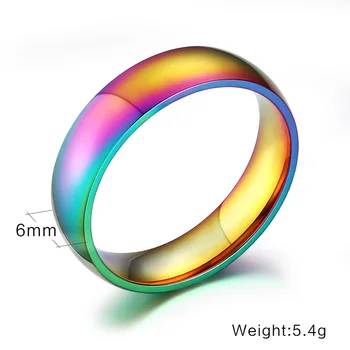 Mężczyzna kobiety Tęcza kolorowy pierścień zaręczynowy pierścień ze stali nierdzewnej, szerokość obrączki 6 mm rozmiar 7-14 prezenty