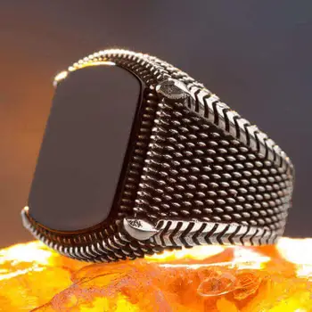 Mężczyzna pierścionek ze srebra próby 925 z czarnym kamieniem Onyks moda turecki wysokiej jakości ręcznie Jawelery