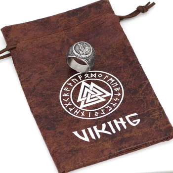 Mężczyźni stali nierdzewnej 316L penny penny viking jeden wilk i kruk amulet pierścień z workiem prezentów